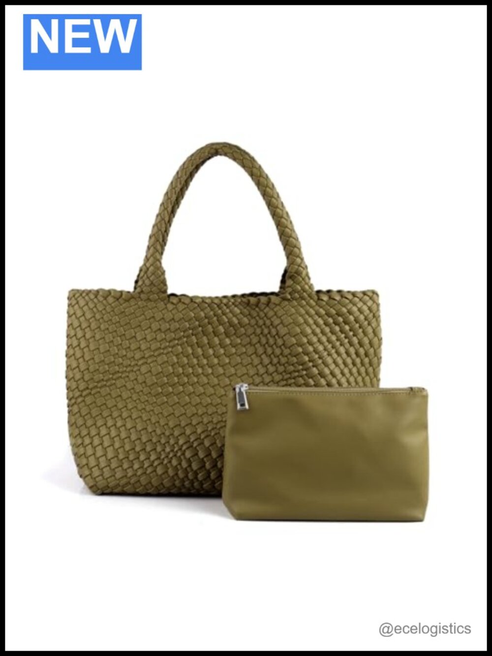 Large Woven Vegan Leather Tote Bag with Clutch for Work Beach Travel